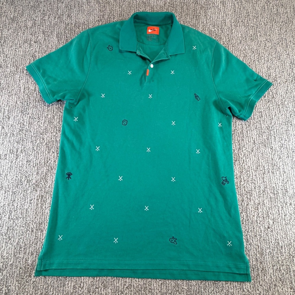 Nike Polo Shirt Mens Medium Green CI9771-370 Golf Dri-FIT Embroidered Icons